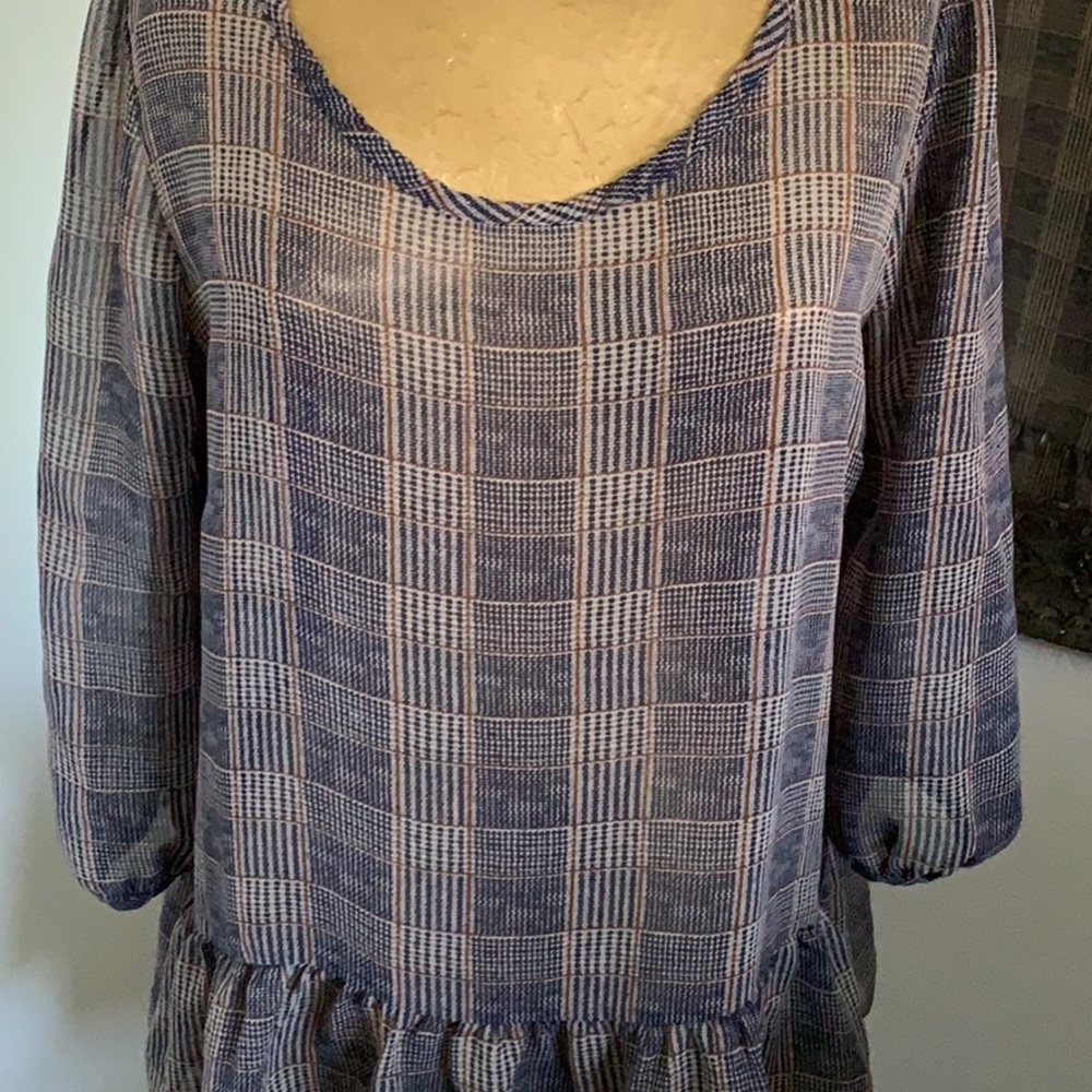 SEMI SHEER PLAID BLOUSE - Picture 1 of 3